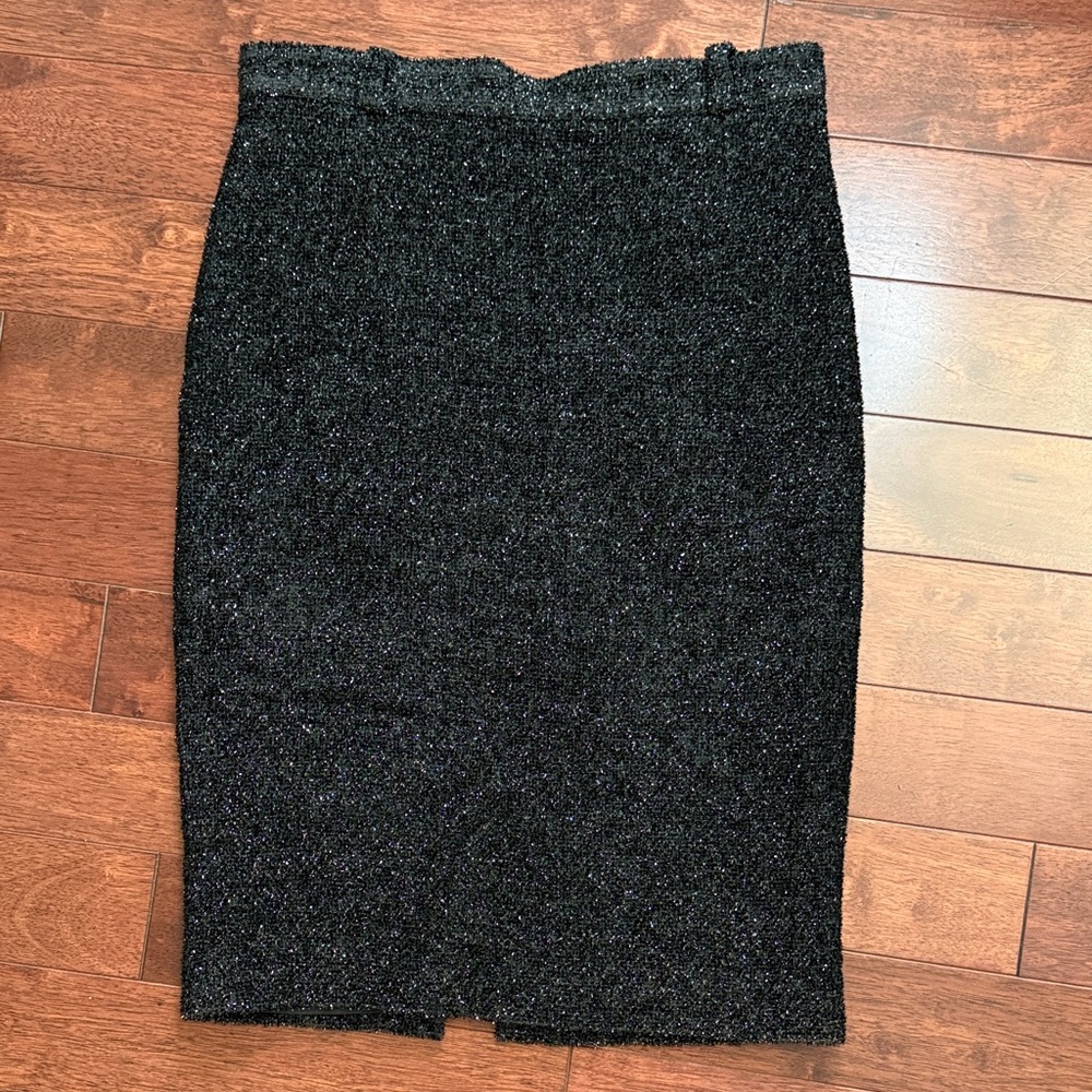 Electre France Vintage Black Crinkle Tinsel Pencil Skirt S